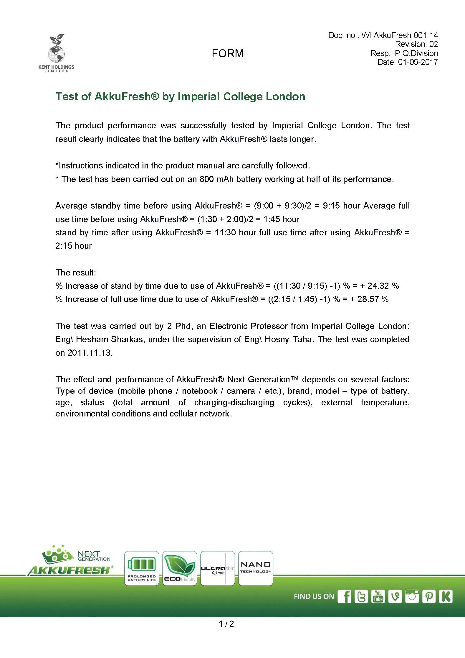 This is the first page of the test by Imperial College London