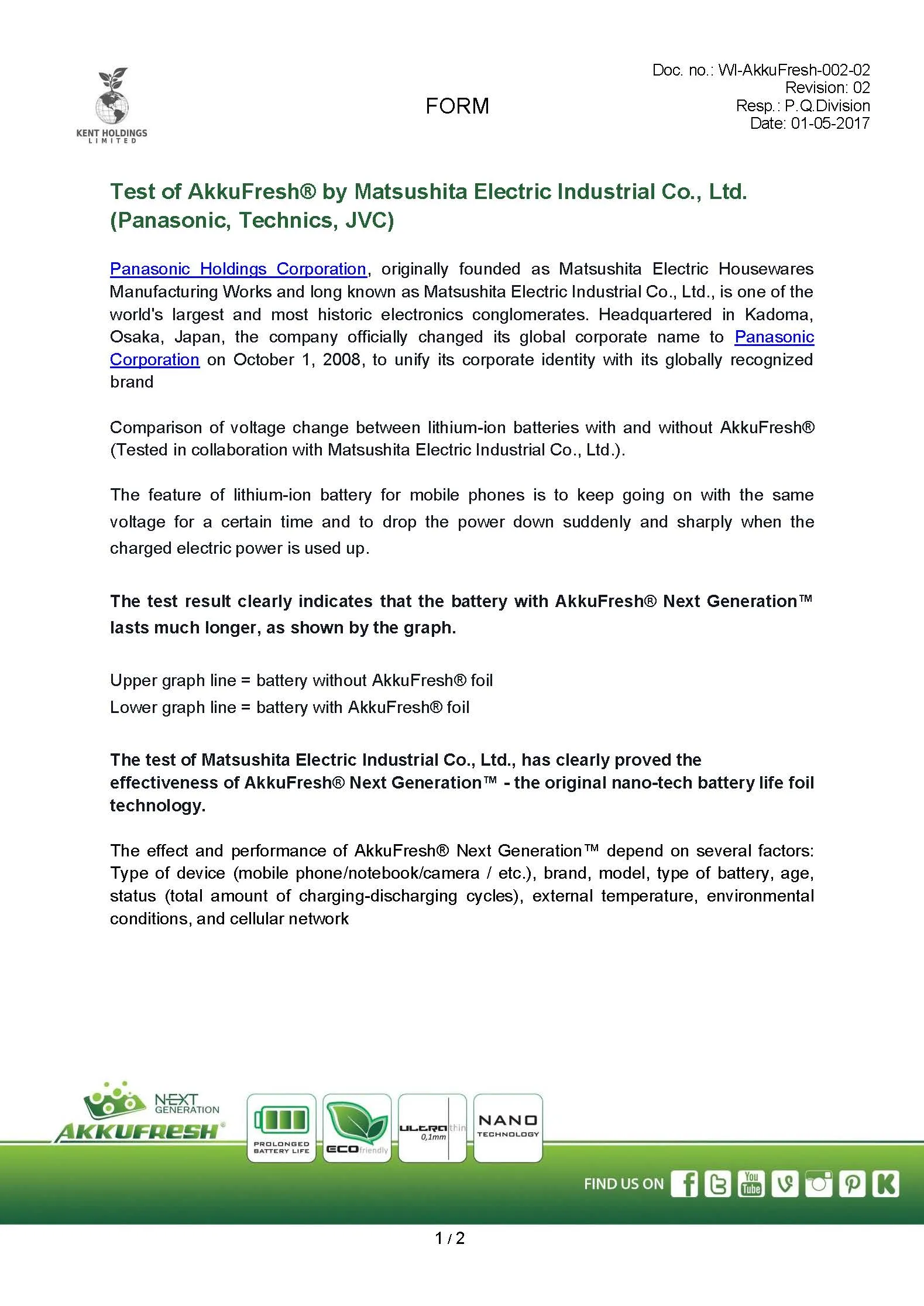 Test of AkkuFresh&reg; by Matsushita Electric Industrial Co., Ltd. page 0001